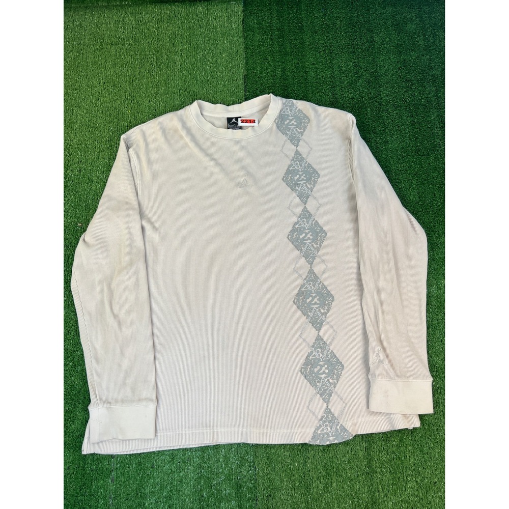Jordan Mens Long Sleeve Thermal Waffle Knit Shirt Gray Argyle 23 Jumpman Large